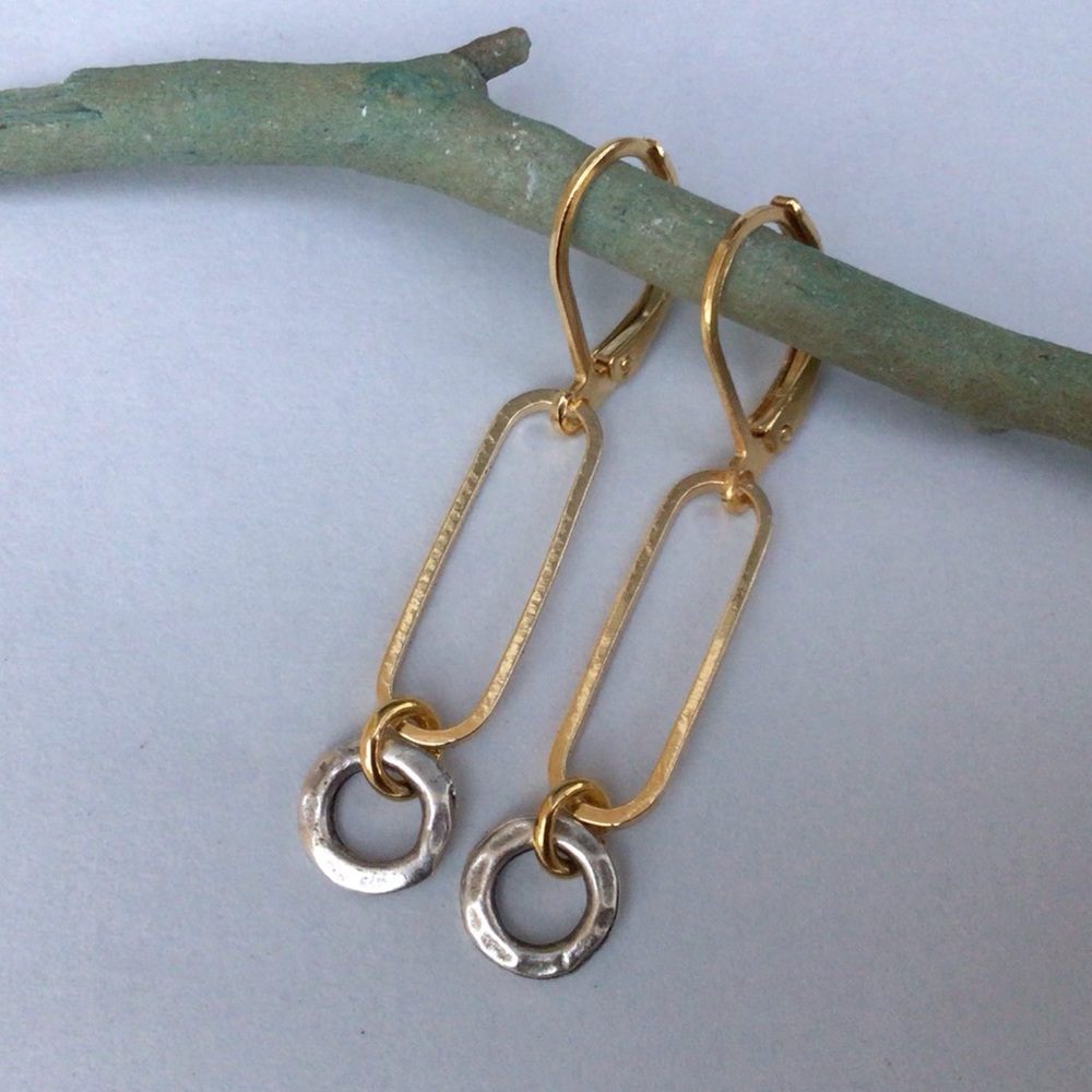 Sundance Charm Link Earrings Silver Gold Plated Filled Leverback wires